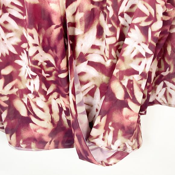 Catherines Black Label 0X 1X Plus Womens Maroon Ivory Print Faux Wrap Blouse - Picture 3 of 6